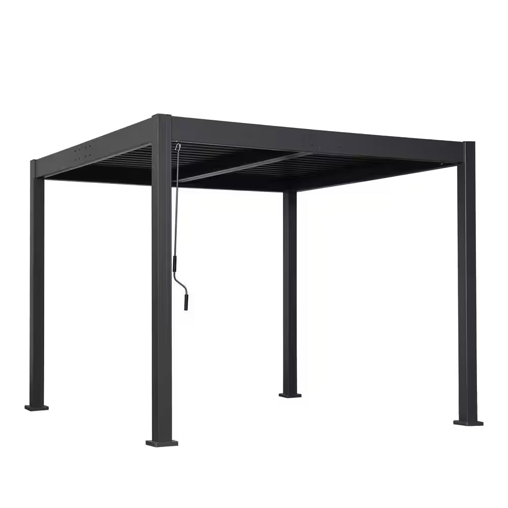 Harrow 9.75 Ft. X 9.75 Ft. Black Aluminum Outdoor Pergola with Adjustable Louvered Roof