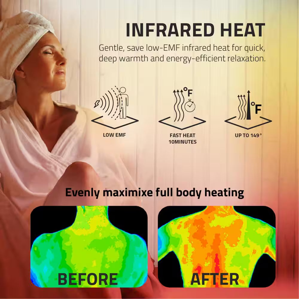 3-Person Indoor Hemlock Wood FAR Infrared Sauna with Low EMF Infrared Panel Heater, Touch Control Panel and Bluetooth