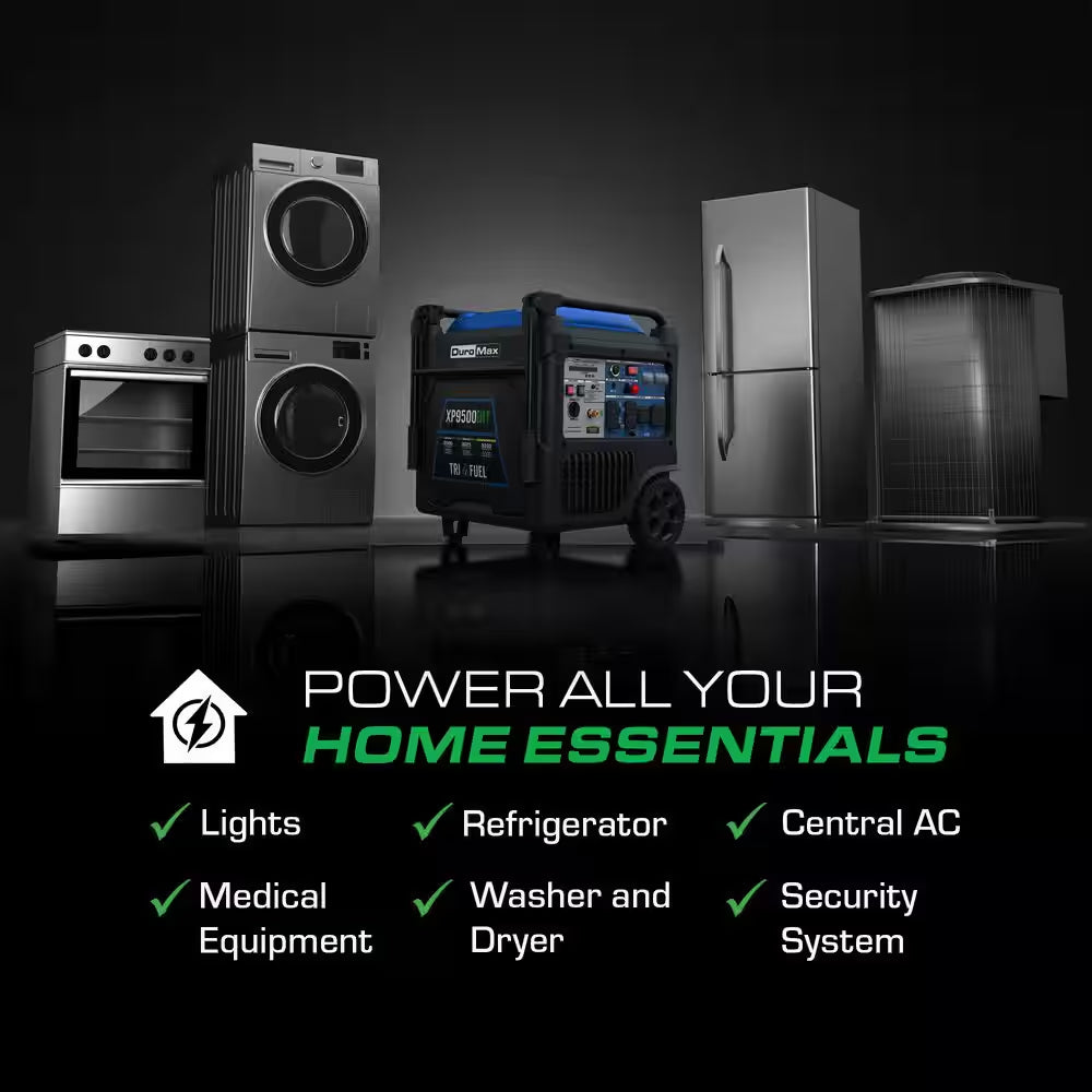 9,500 Watt Remote Start Quite Low THD Portable Tri-Fuel Inverter Generator