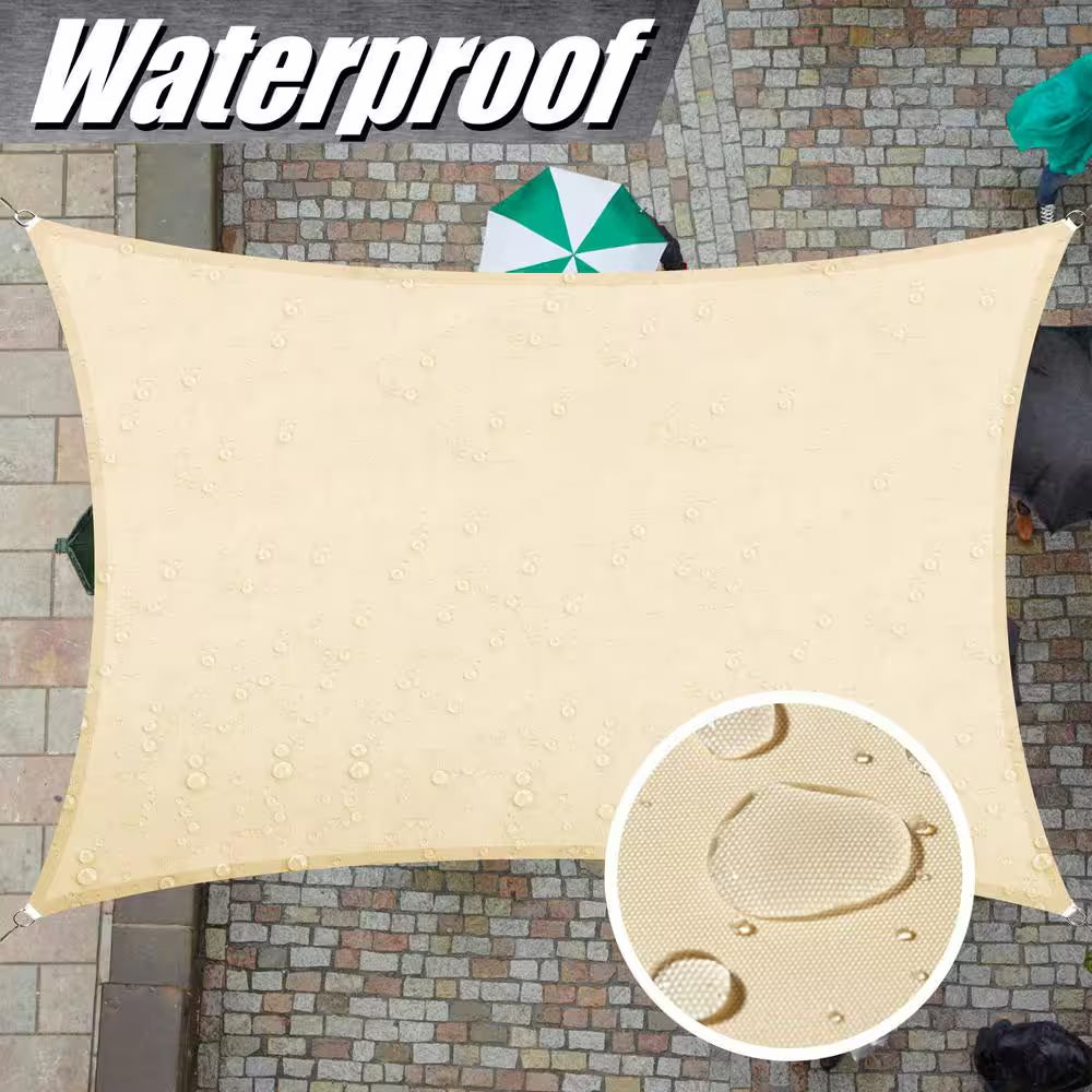 12 Ft. X 7 Ft. 220 GSM Waterproof Beige Rectangle Sun Shade Sail Screen Canopy, Outdoor Patio and Pergola Cover