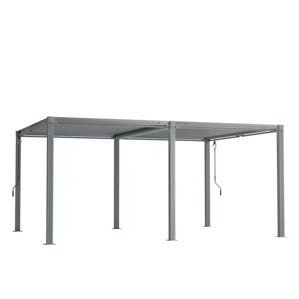 12 Ft. X 16 Ft. Gray Aluminum Louvered Pergola with Steel Roof