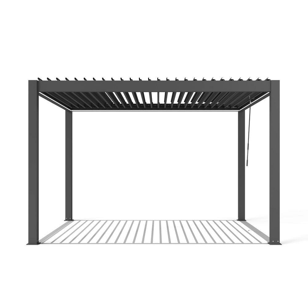 10 Ft. X 12 Ft. Dark Gray Outdoor Aluminum Louvered Pergola with Color-Changing LED Lights