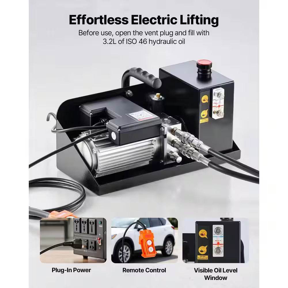9000 Lbs. Portable Car Lift, Durable Steel Frame with 28 In. Max Height, 120-Volt Power Unit and Rubber Pads for Garage