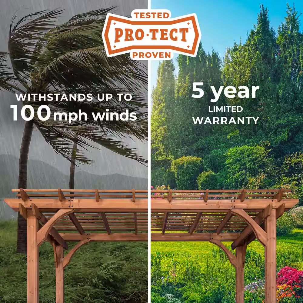 10 Ft. X 12 Ft. Traditional All Cedar Wood Outdoor Patio Pergola Shade Structure with Electric