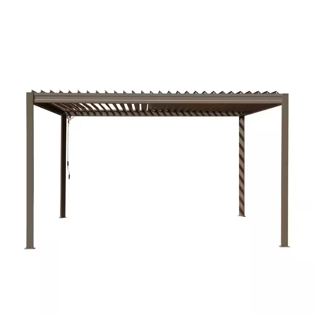 10 Ft. X 13 Ft. Brown Aluminum Metal Louvered Pergola