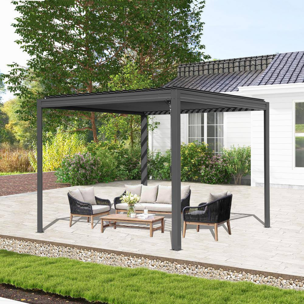 10 Ft. X 10 Ft. Gray Aluminum Metal Louvered Pergola