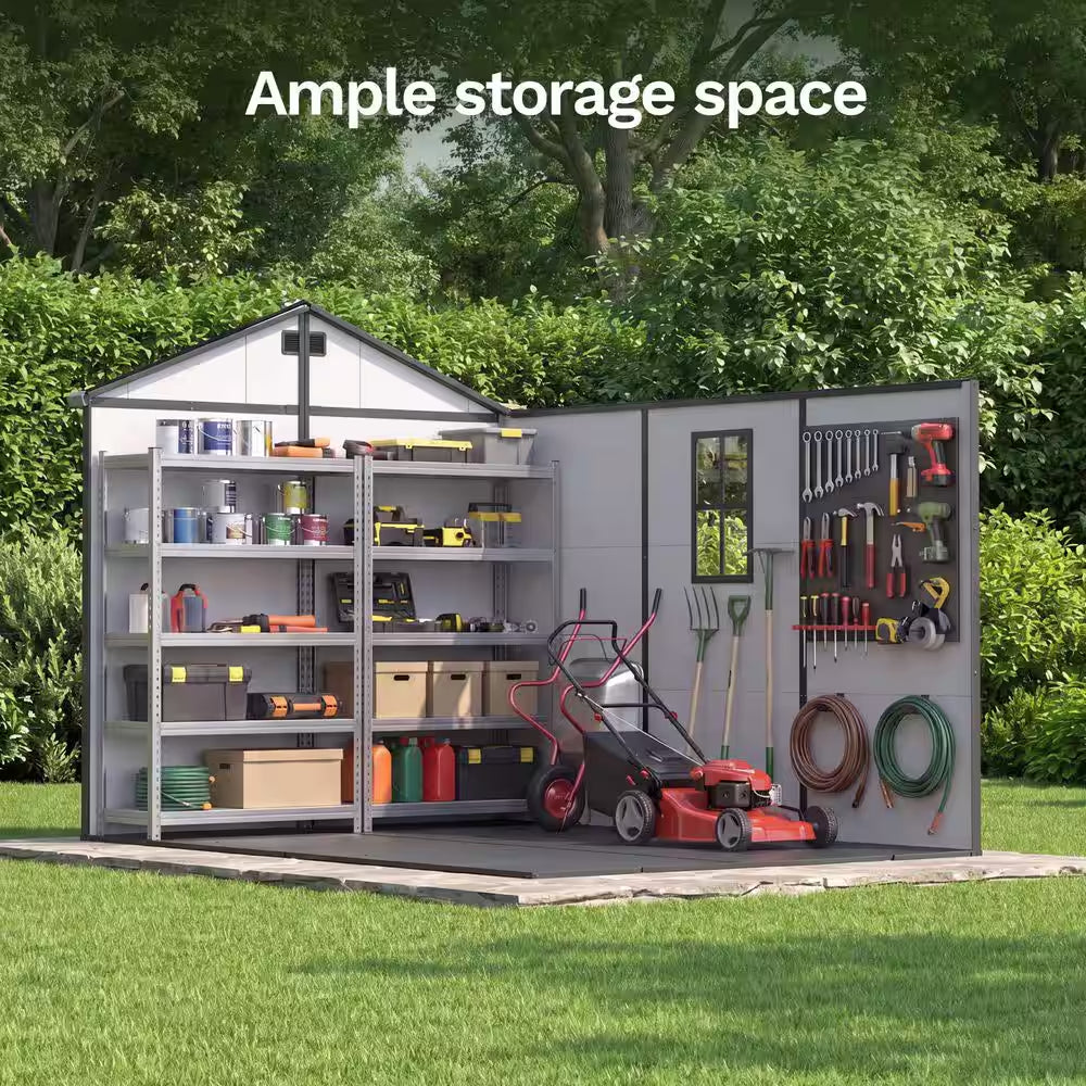 8 Ft. W X 10 Ft. D Plastic Outdoor Storage Resin Shed with Floor, outside Tool Shed with Lockable Door (80 Sq. Ft.)