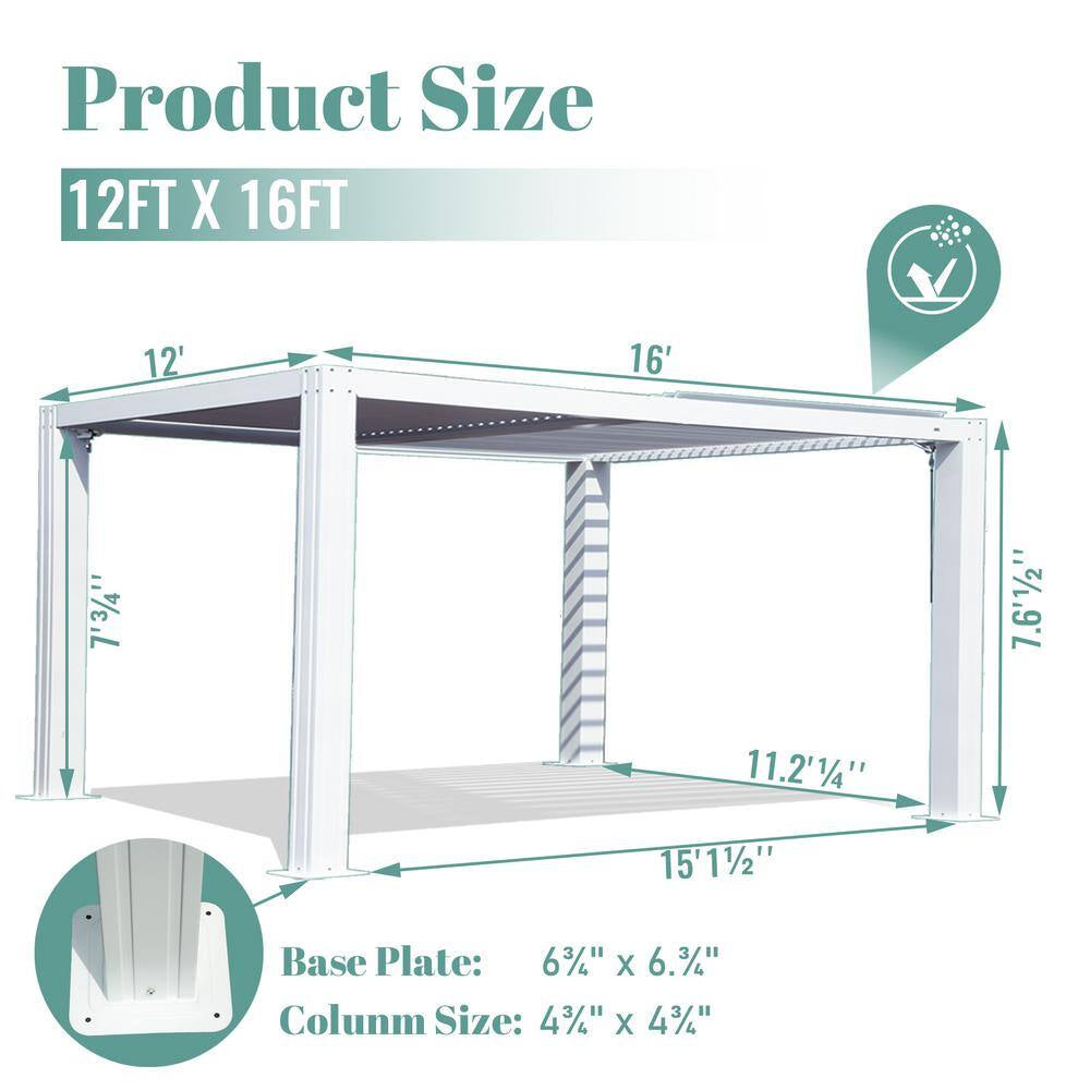 16 Ft. W X 12 Ft. D Aluminum Pergola with Two Adjustable Roof