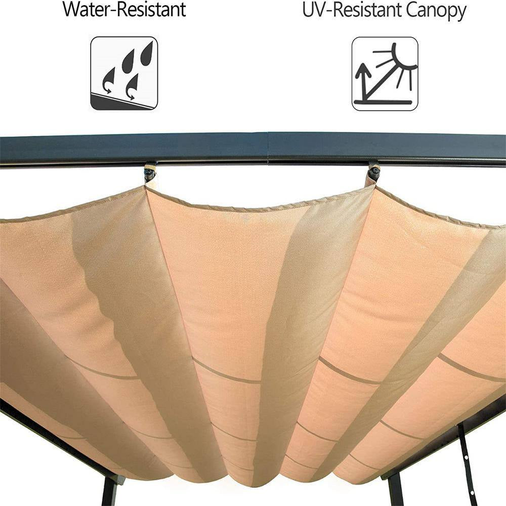 Beige 9 Ft. X 13 Ft. Aluminum Retractable Pergola Patio Gazebo with Weather-Resistant Canopy for Backyard, Garden