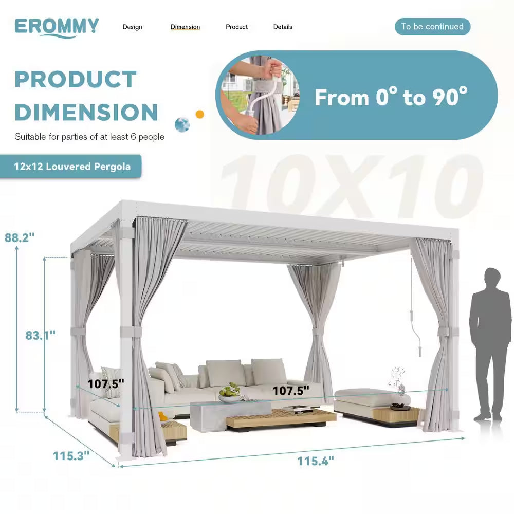 12 Ft. X 12 Ft. Outdoor Louvered Pergola with Adjustable Aluminum Rainproof Roof, White