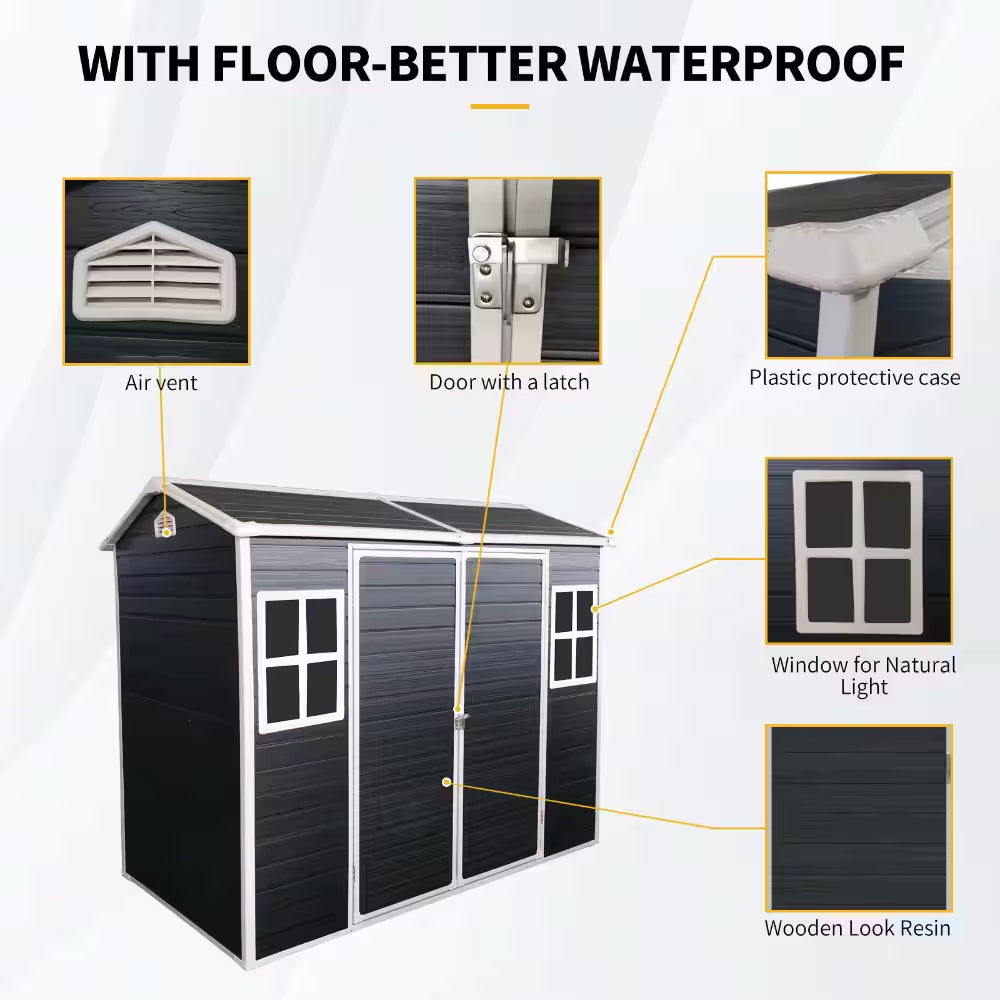 4 Ft. W X 8 Ft. D Black Outdoor Storage Resin Shed with Floor, Outdoor Tool Shed for Gargen Patio Yard (32 Sq. Ft. )