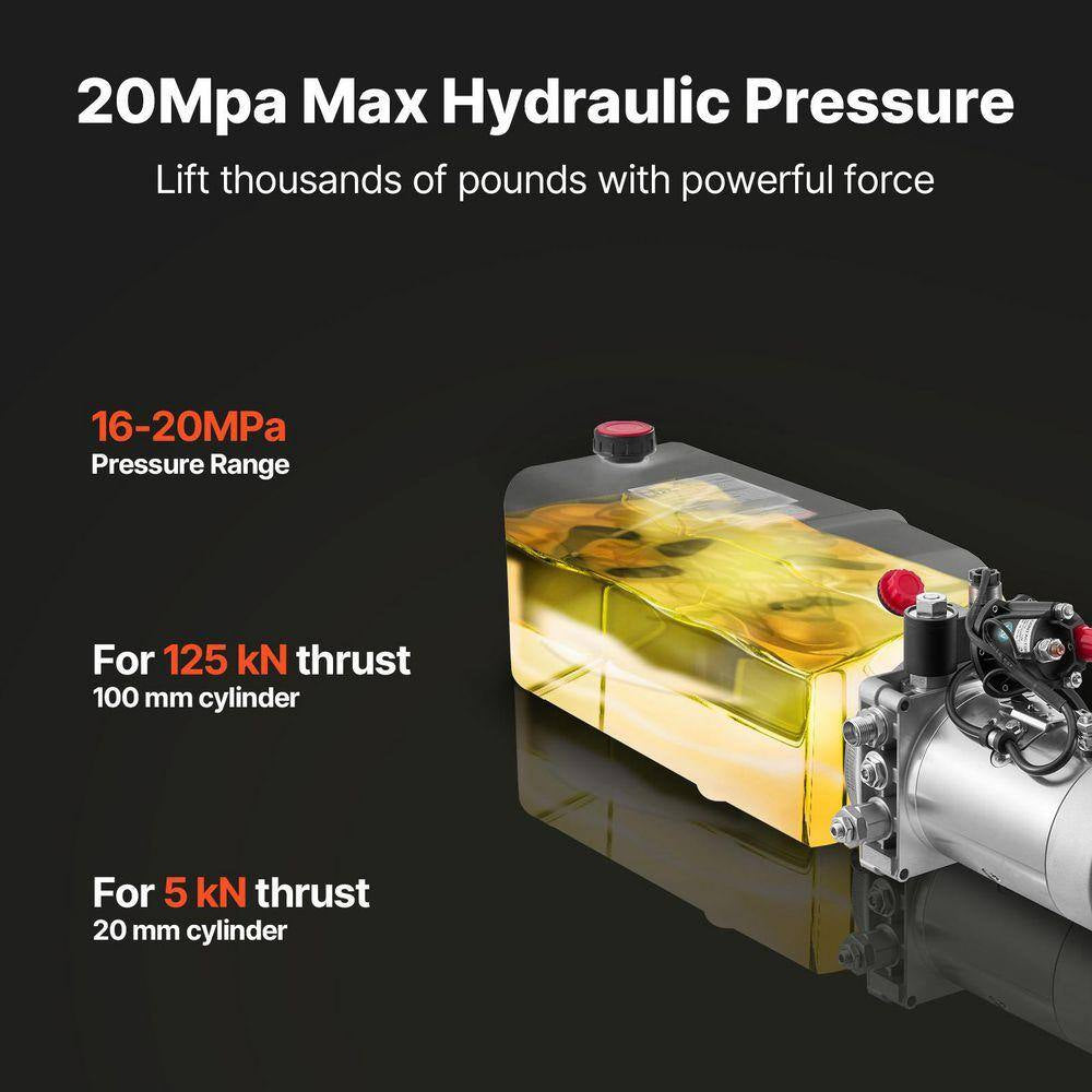 6 Qt. Hydraulic Power Unit, Single Acting Dump Trailer Pump, 3200 PSI Max Relief Pressure and 0.91 GPM Flow Rate, White