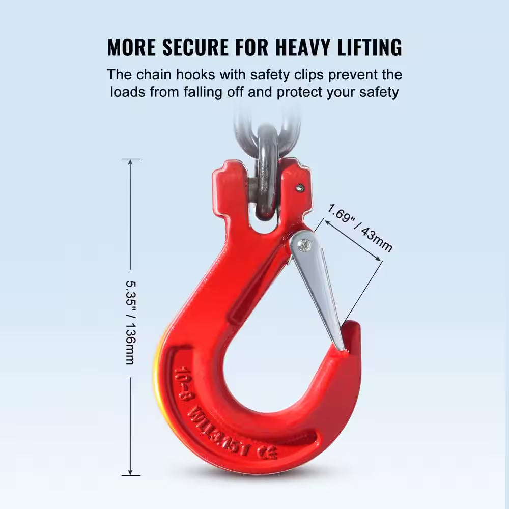Chain Sling, 3/8 In. X 6 Ft. Lifting Chains with Hooks, G80 Engine Chain Hoist Lifts, 11000 Lbs. Lifting Sling Chains