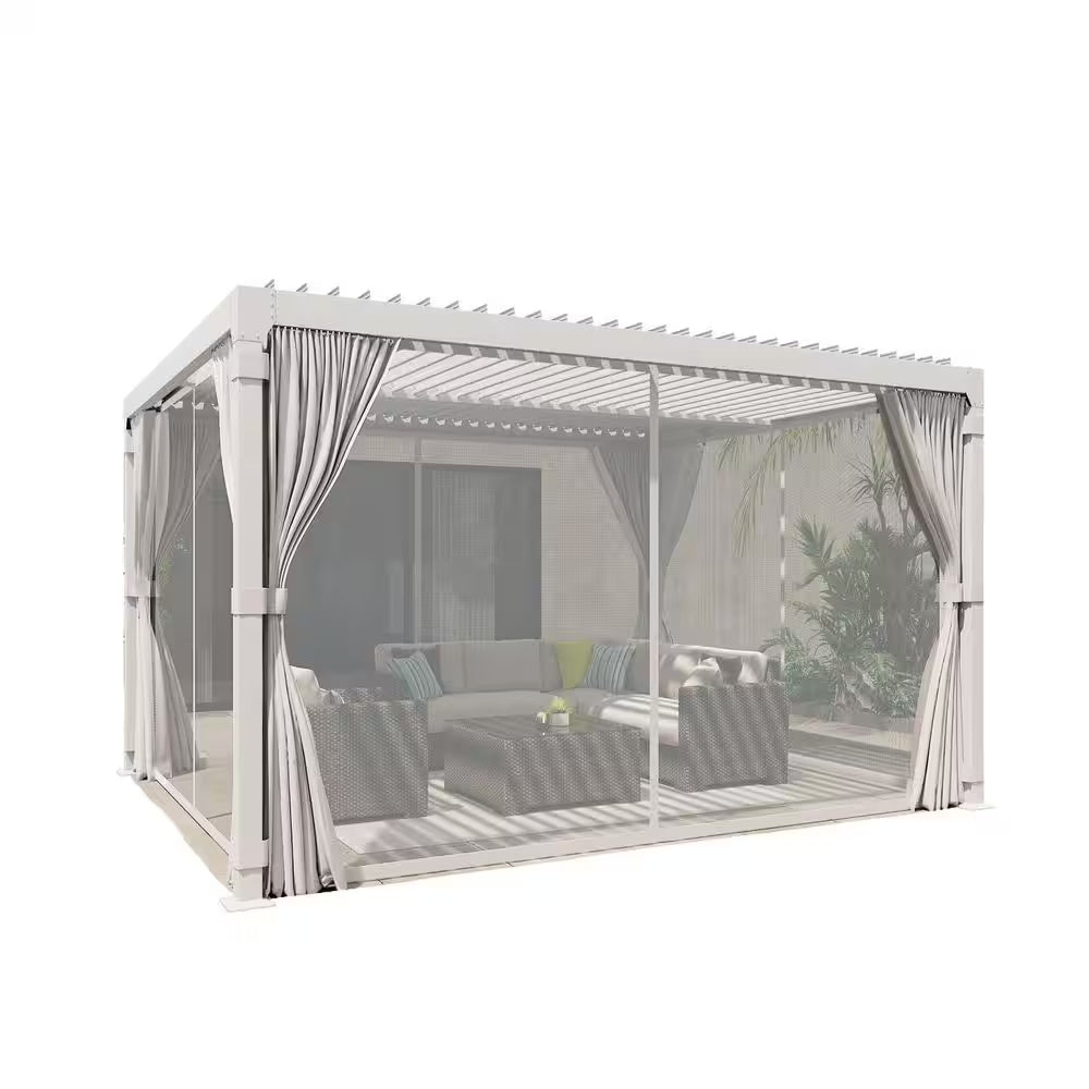 12 Ft. X 12 Ft. Outdoor Louvered Pergola with Adjustable Aluminum Rainproof Roof, White
