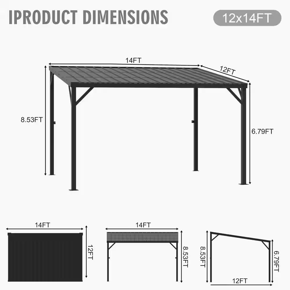 12 Ft. X 14 Ft. Metal Hardtop Gazebo Pergola with Sloped Roof, Heavy-Duty Steel Frame for Patio and Garden