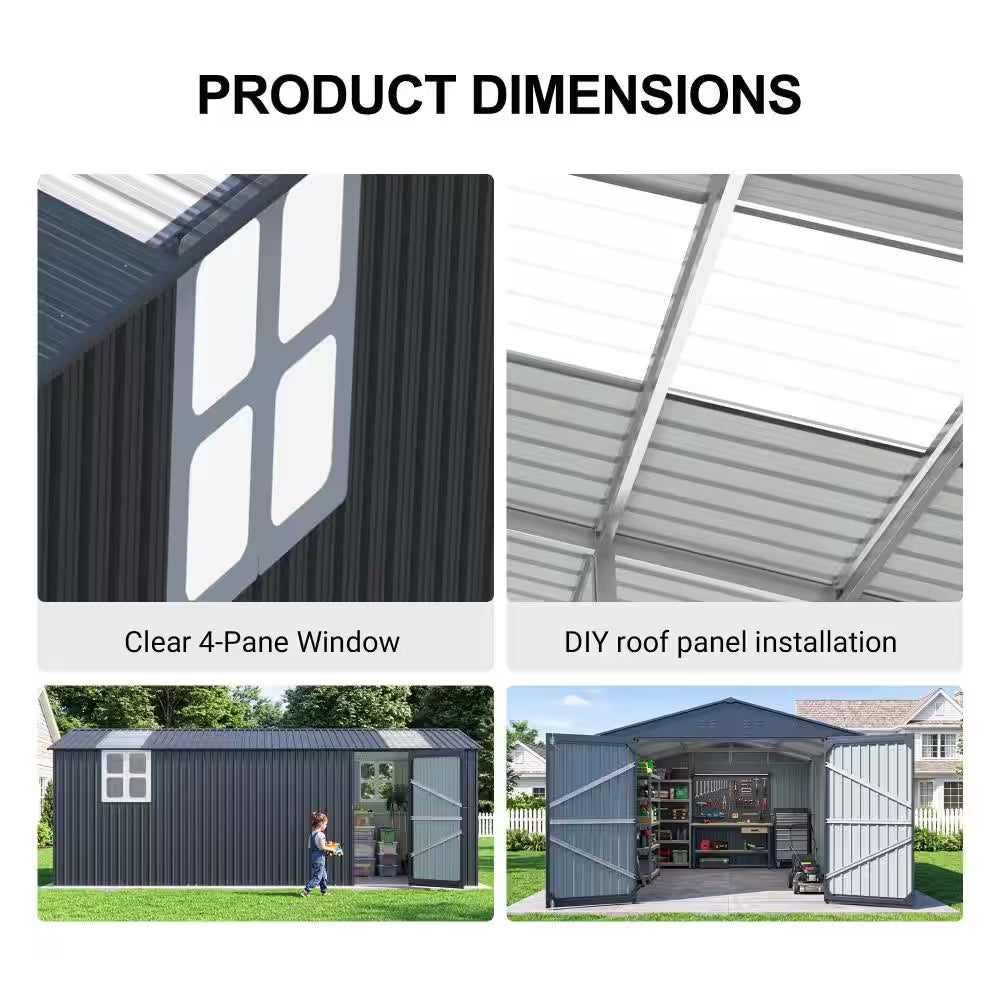 Outdoor Storage Shed 20X10 FT, Metal Garden Shed Backyard Utility Tool House Building with Window 2 Doors and 4 Vents Fo