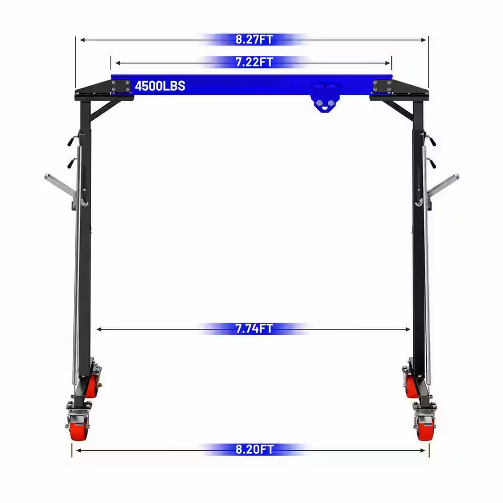 2-Ton Portable Gantry Crane 7.74Ft. Internal Width Adjustable Height W/2-Ton Manual Trolley for Hoist Applications Black