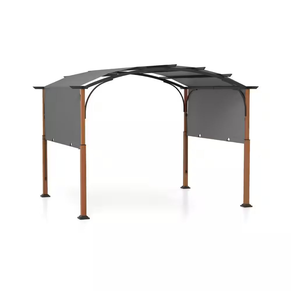 12 Ft. X 10 Ft. Metal Arched Top Patio Gazebos with Canopy in Gray