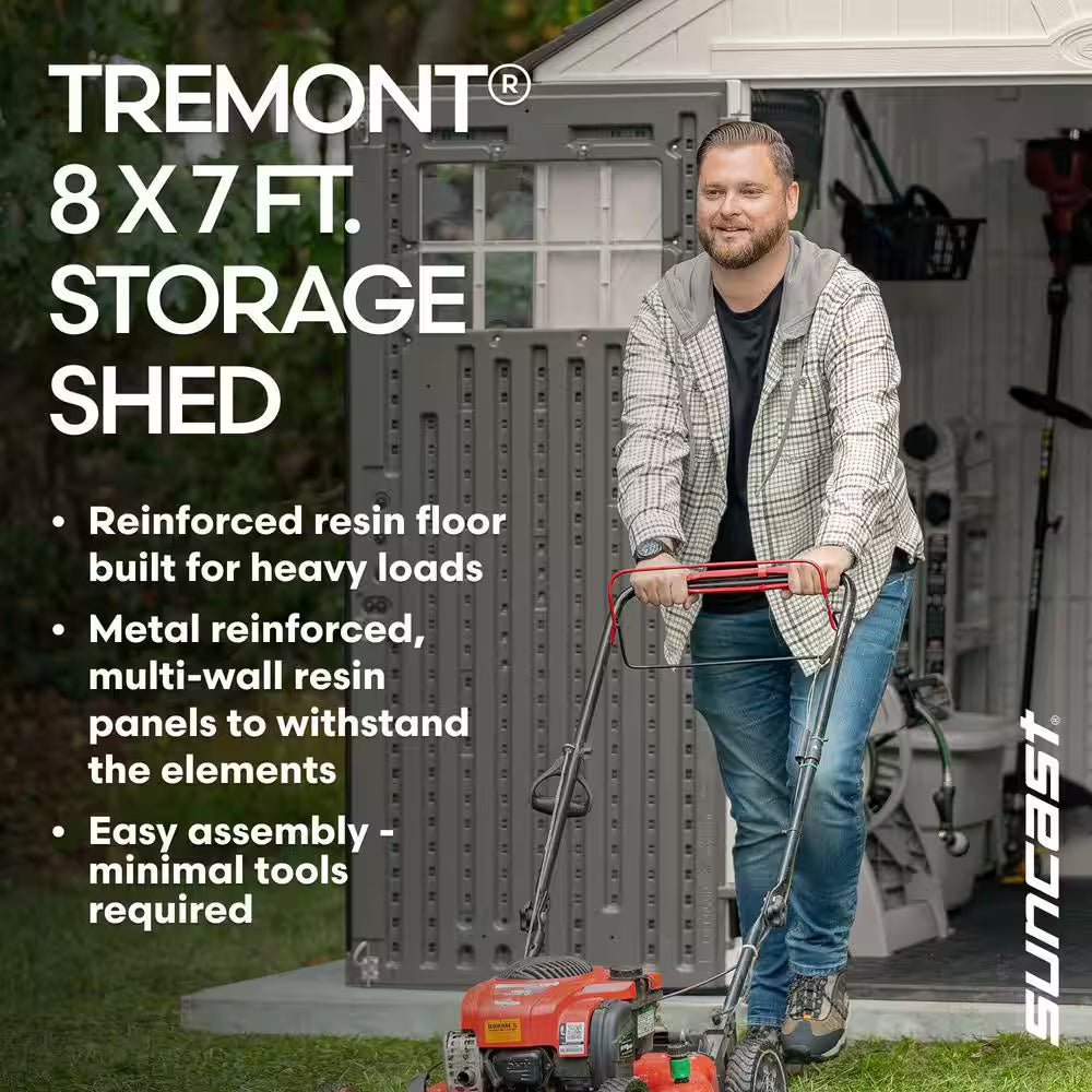 Tremont 8 Ft. W X 7 Ft. D Plastic Resin Storage Shed with Floor (56 Sq. Ft.) in Vanilla (Beige)