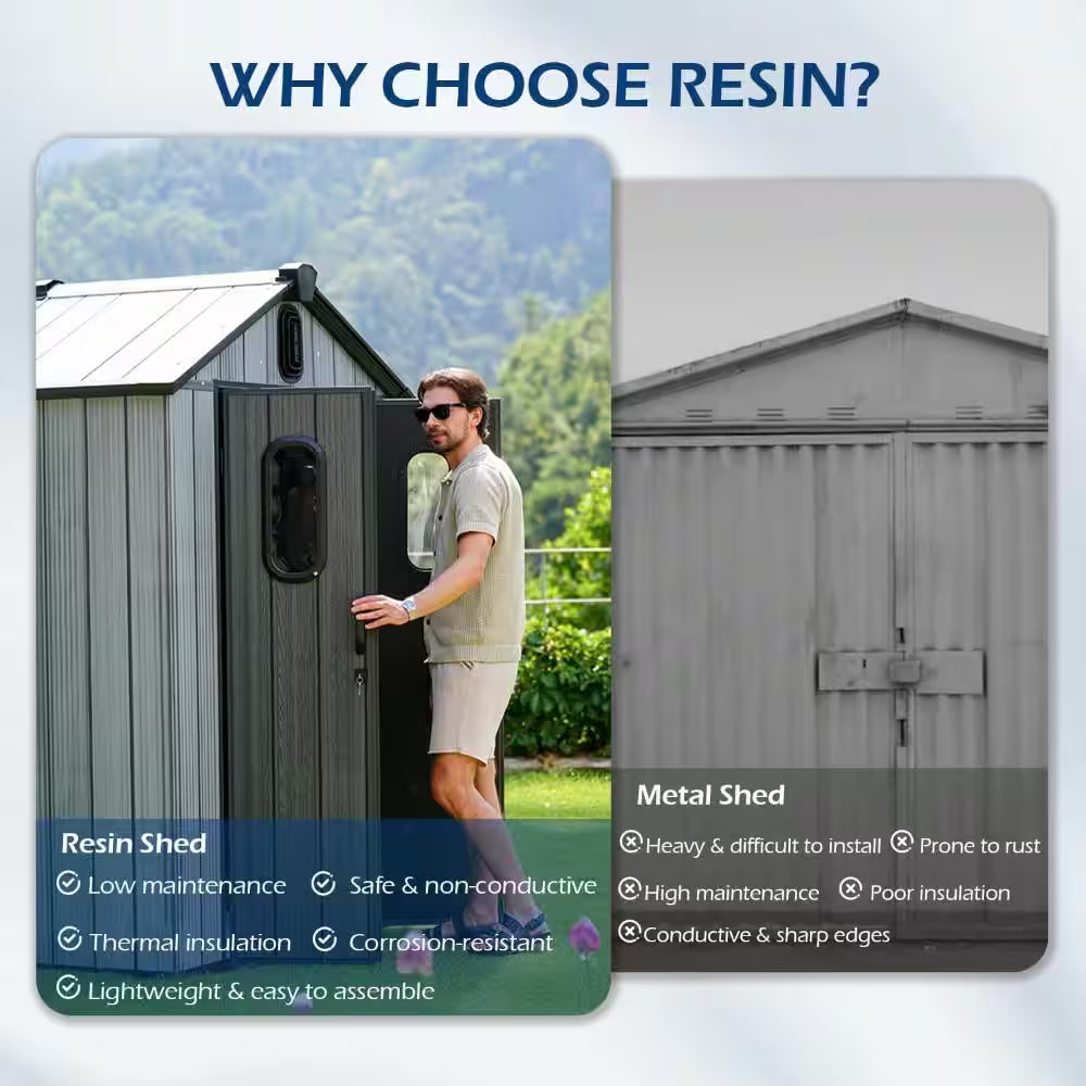8 Ft. X 16 Ft. Outdoor Resin Patio Storage Shed with Lockable Door, Windows & Vents, Weatherproof, Gray