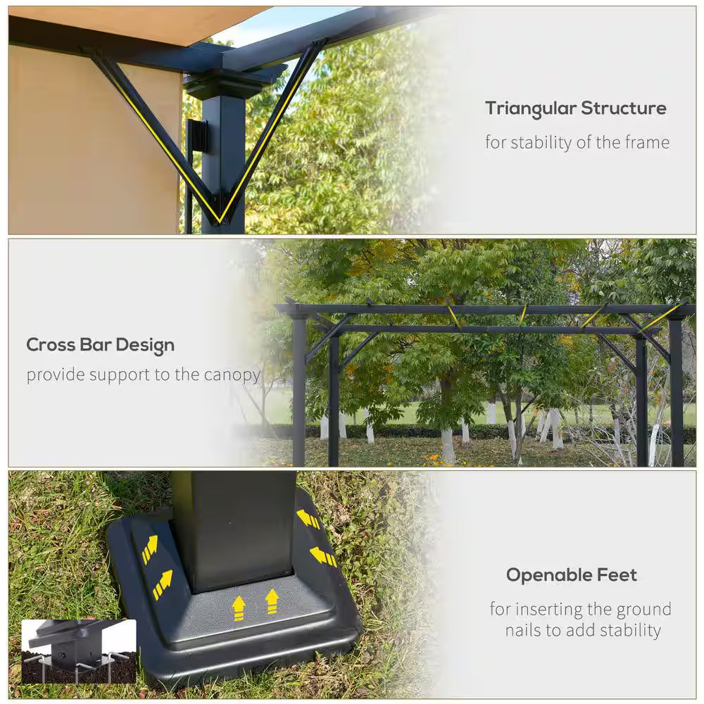12 Ft. X 10 Ft. Steel Patio Gazebo Pergola with Slideable Canopy Roof/Walls and Uv-Resistant Material
