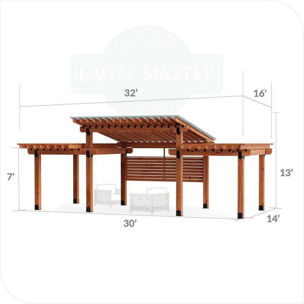 Pro Installed Meridian 32 Ft. X 16 Ft. Natural Heavy Timber 3-Tier Outdoor Patio Shade Pergola-Solid Roof Construction