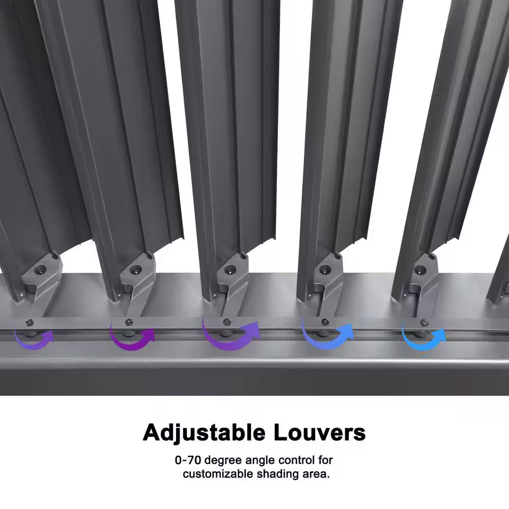 10.2 Ft. X 12.3 Ft. Gray Aluminum Outdoor Louvered Pergola with 2-Individual Adjustable Roofs and In-Built Gutter System