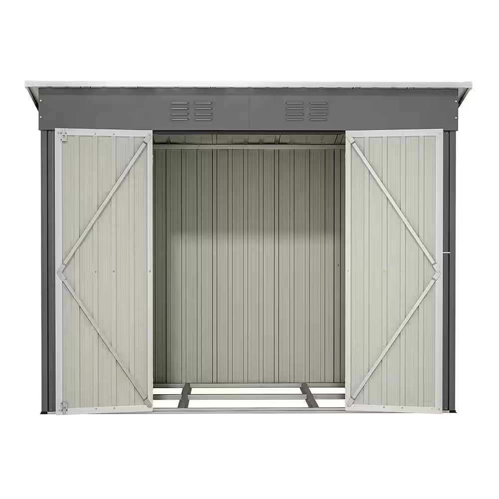 8 Ft. W X 4 Ft. D Gray Metal Storage Shed Outdoor Waterproof Storage Shed with Foundation (31 Sq Ft)
