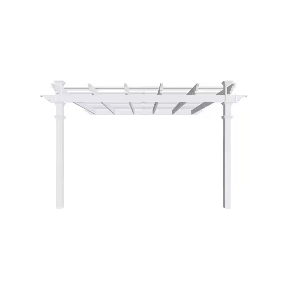 144"L X 152"W X 106"H Vinyl Freemont Attached Pergola, White, VA42044