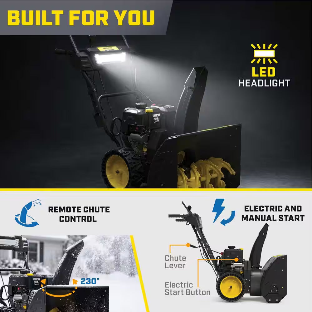 24 In. 209Cc Electric Start 2-Stage Self-Propelled Gas Snow Blower with EZ Turn, LED Headlight and Chute Control