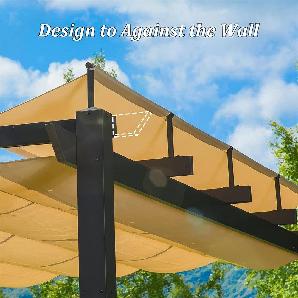 13 Ft. X 9 Ft. Outdoor Aluminum Pergola with Beige Retractable Shade Canopy for Patiogarden Backyard for Party, Garden