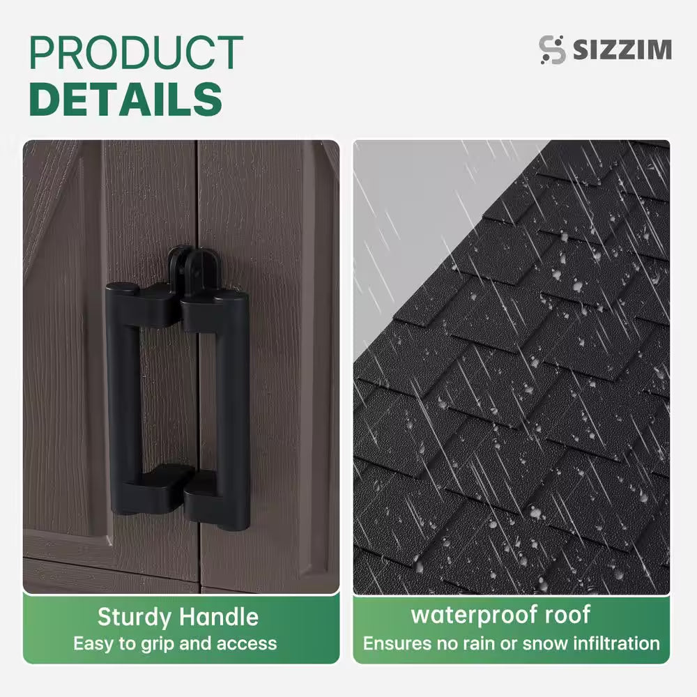8 Ft. W X 6 Ft. D Outdoor Gray Resin Storage Plastic Shed with Lockable Door and Floor (47 Sq. Ft.)