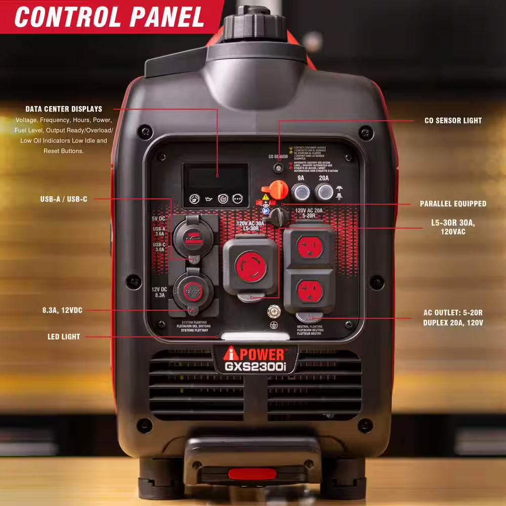2300-Watt Recoil Start Gasoline Powered Ultra-Weight Inverter Generator with 80Cc OHV Engine and CO Sensor Shutdown
