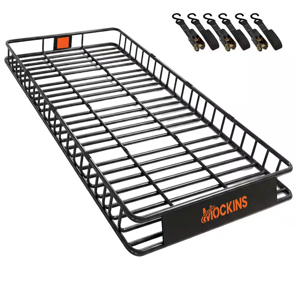 90 In. X 50 In. X 5 In. XXL Roof Rack Basket with Waterproof Ratchet Straps