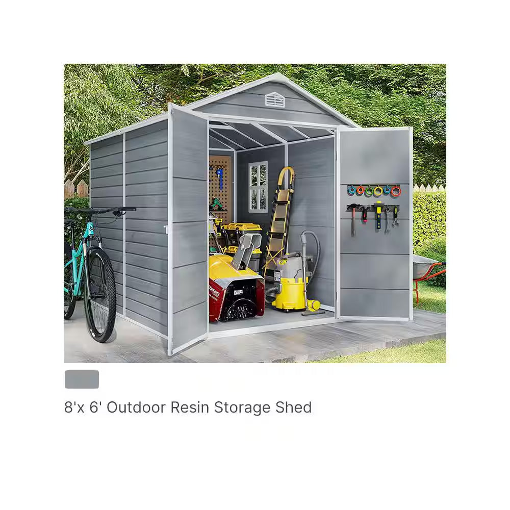8 X 6 Ft. Gray Outdoor Storage Shed, Resin Garden Shed with Floor, Heavy-Duty, Fade-Resistant