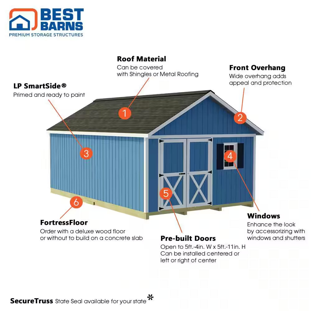 Shedquarters 12 Ft. X 20 Ft. Wood Storage Shed Kit Featuring Tons of Space and Fortressfloor (240 Sq. Ft.)