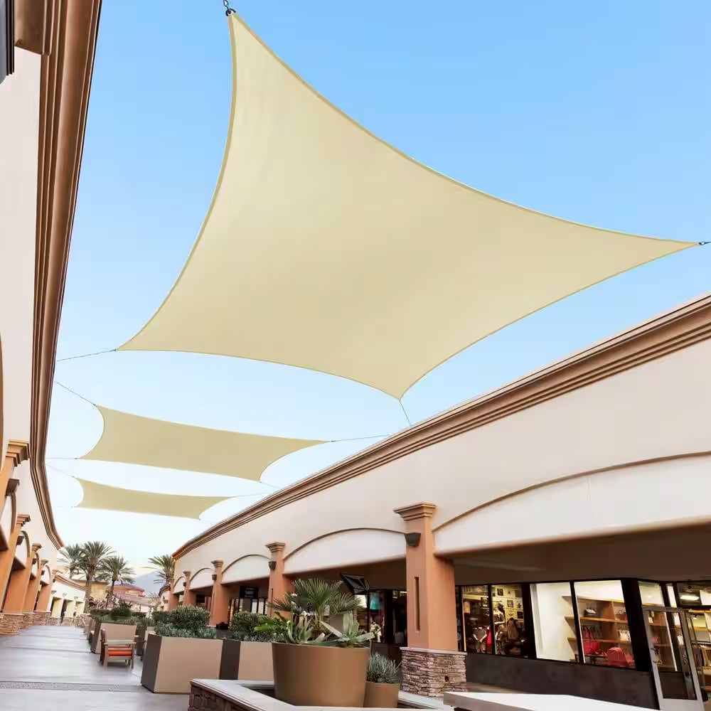 14 Ft. X 14 Ft. 220 GSM Waterproof Beige Square Sun Shade Sail Screen Canopy, Outdoor Patio and Pergola Cover