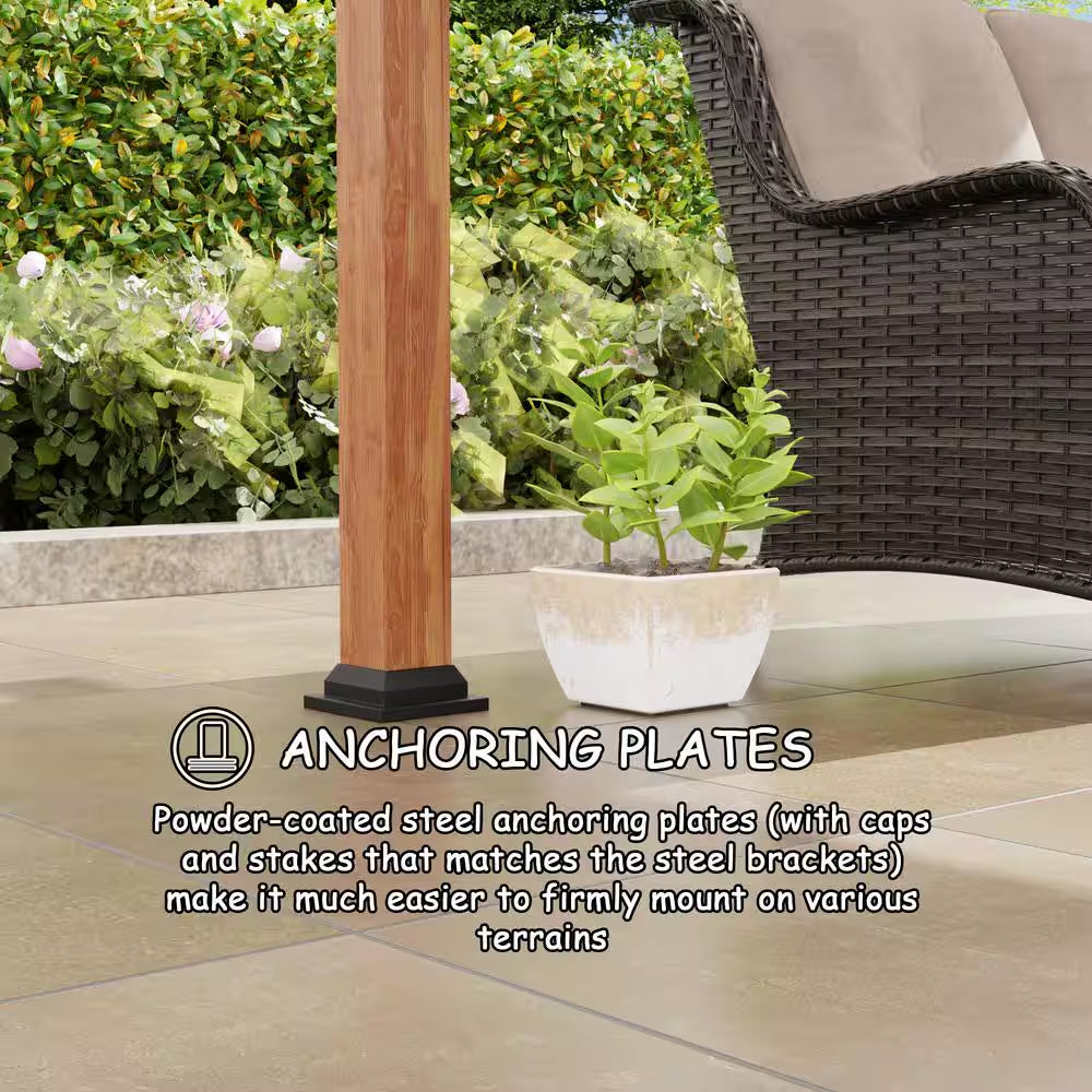 13 Ft. X 8.5 Ft. Steel Patio Pergola with Beige Shade Canopy and Bar Shelf