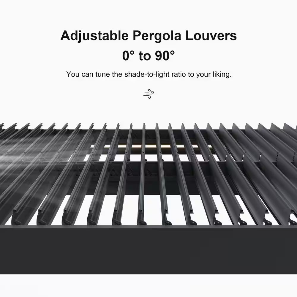 14 Ft. X 20 Ft. Gray Aluminum Frame Outdoor Louvered Pergola Gazebo with Adjustable Sunshade Roof and LED Strip Lights
