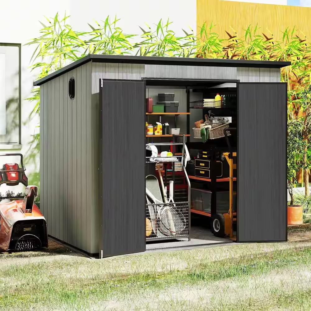 8 Ft.W X 6 Ft.D Resin Outdoor Storage Shed with Lockable Double Doors(48 Sq.Ft)