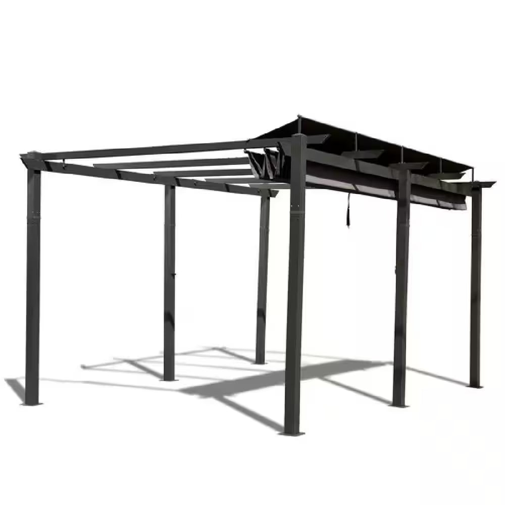 16 Ft. X 11 Ft. Dark Gray Portable Gazebo, Retractable Pergola W/ Weather Resistant Canopy, Aluminum Patio Grill Gazebo