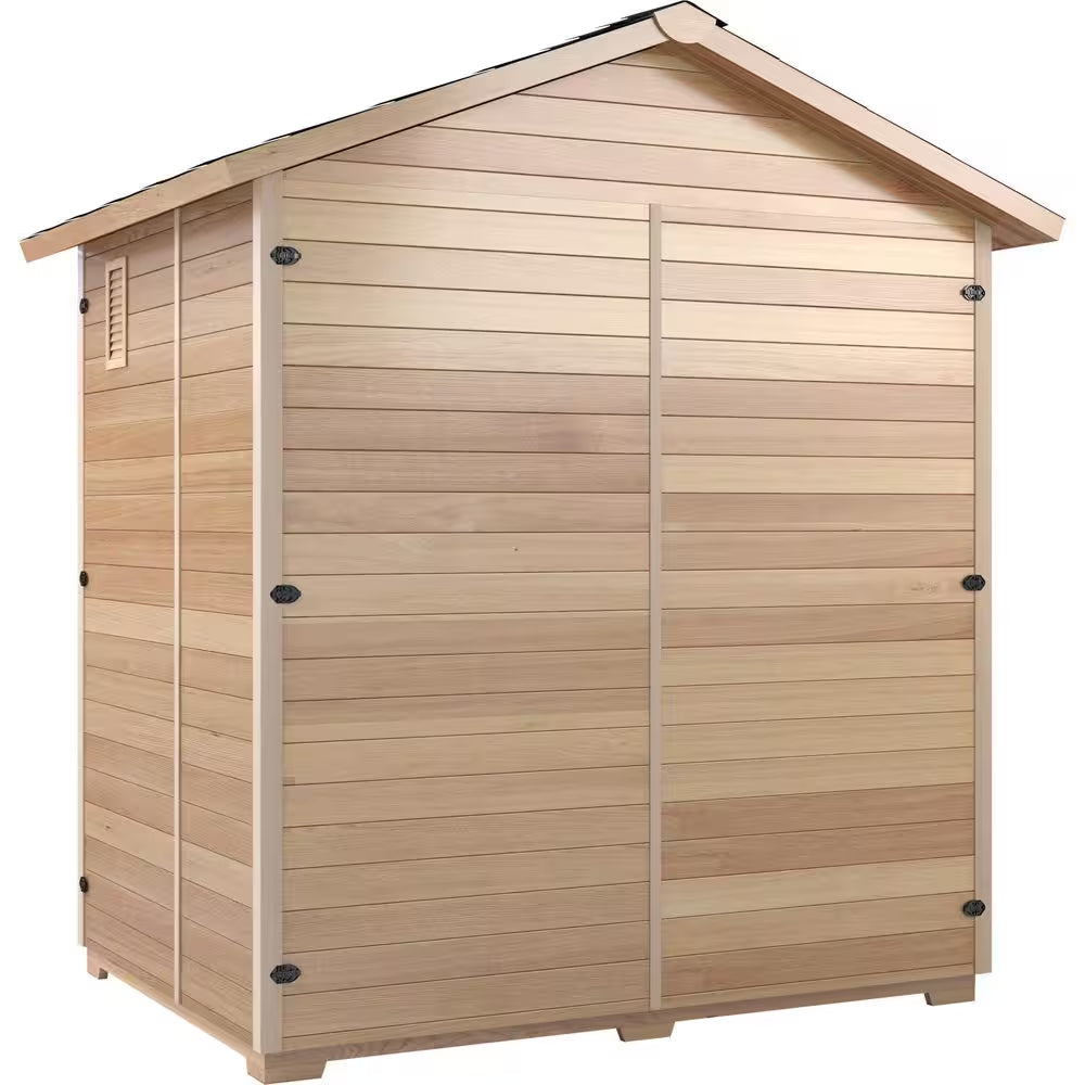 4-Person Infrared and Electric Heater Outdoor Red Cedar and Hemlock Wood Sauna with Wet/Dry Use, Touch Pad Controller