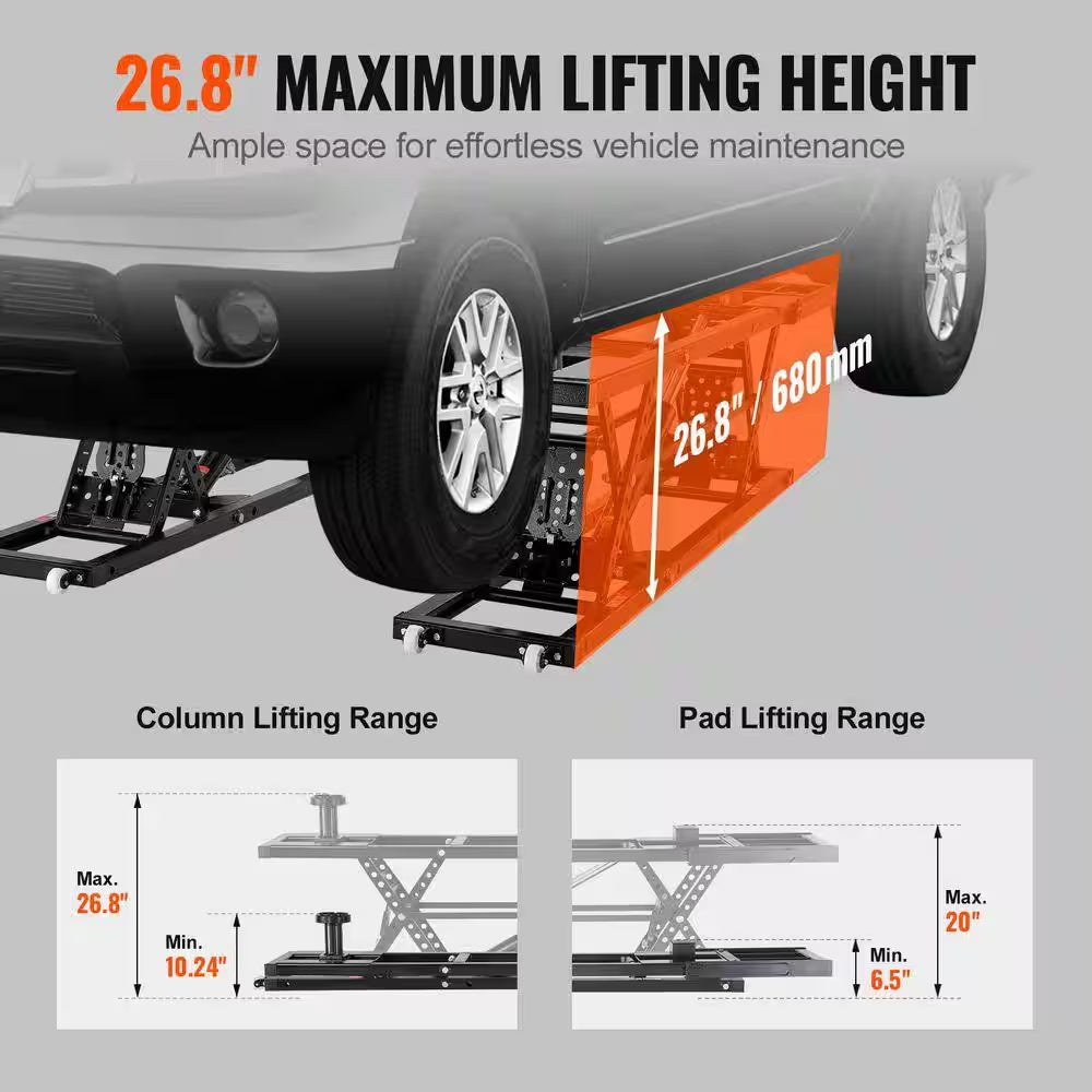 Car Lift, 7,000 Lbs. Capacity Portable Car Lift, with Extended-Length Plates, 26. 8 In. Max. Height, Heavy-Duty Steel