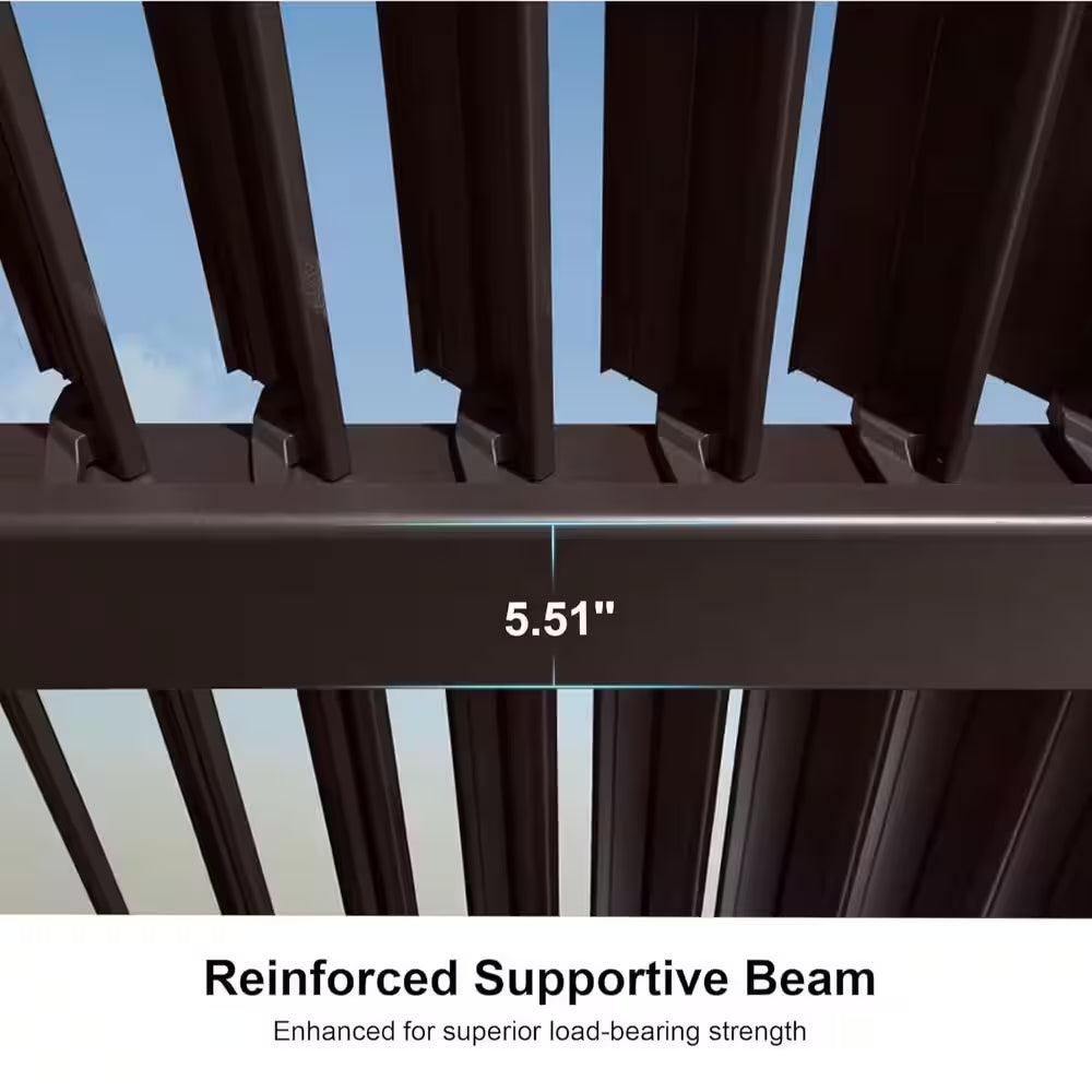 11.6 Ft. X 15.1 Ft. Bronze Aluminum Outdoor Louvered Pergola with 2-Individual Adjustable Roofs and In-Built Gutter
