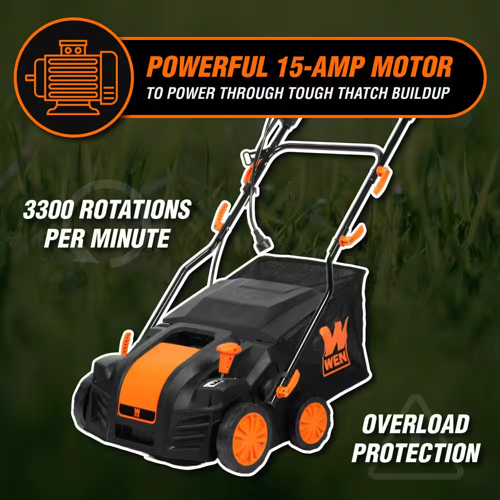 16 In. 15 Amp 2-In-1 Electric Dethatcher and Scarifier with Collection Bag
