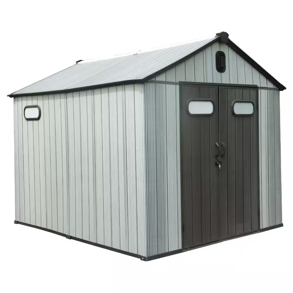 12 Ft. W X 8 Ft. D Outdoor Resin Storage Shed with Lockable Door, Waterproof outside Sheds with Windows for Patio, Grey