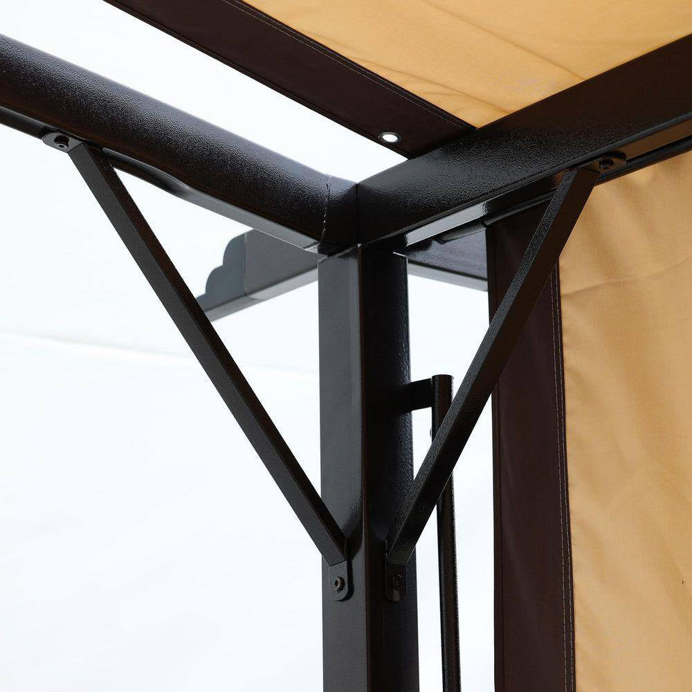 12 Ft. X 9 Ft. Beige Outdoor Pergola Patio Gazebo with Retractable Shade Canopy for Gardens, Terraces, Backyard