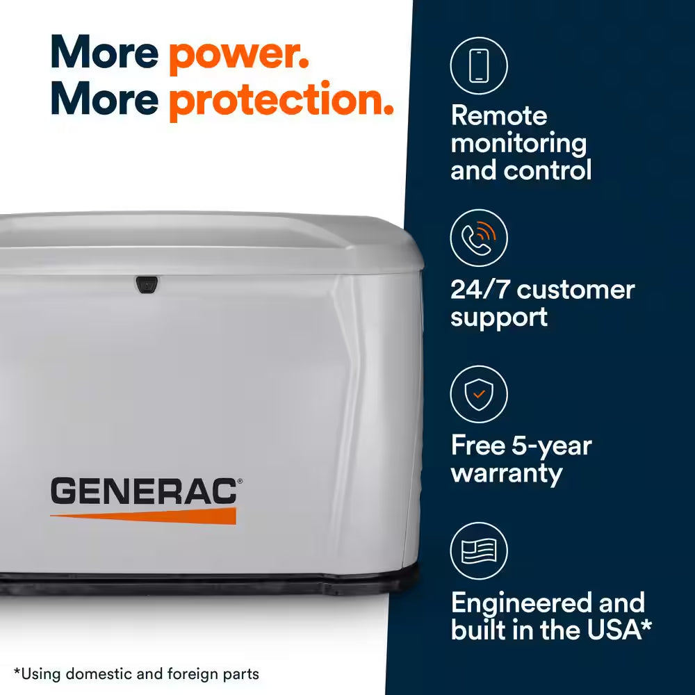 24Kw Air-Cooled Auto Start on Natural Gas or Propane Whole House Generator with Smart Mobile Monitoring