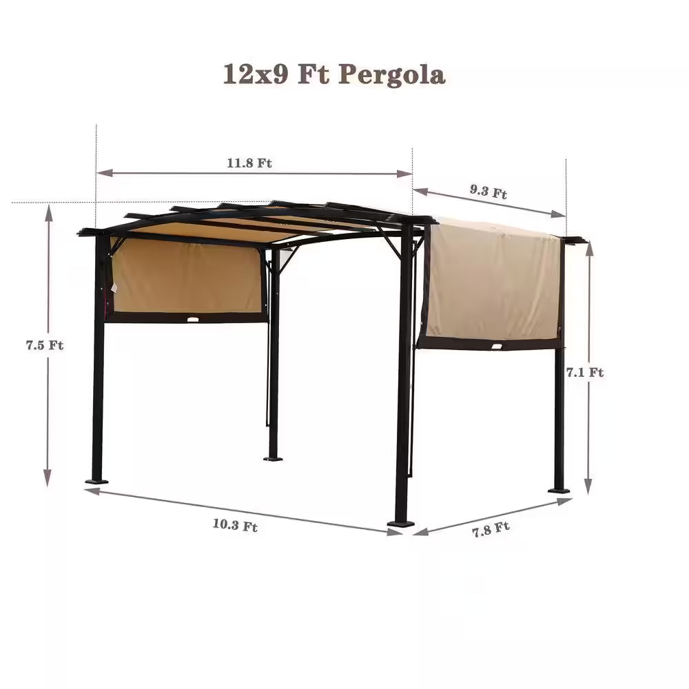 12 Ft. X 9 Ft. Outdoor Pergola Patio Gazebo, Retractable Shade Canopy, Steel Frame Grape Gazebo, Sunshelter Pergola