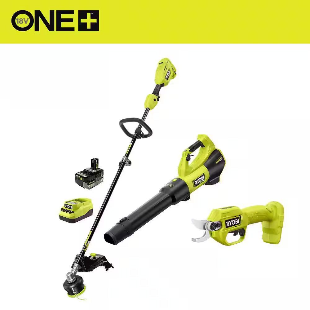 ONE+ HP 18V Brushless Cordless Attachment Capable 15" Trimmer and Blower Combo Kit W/ Pruner, 4.0 Ah Battery & Charger
